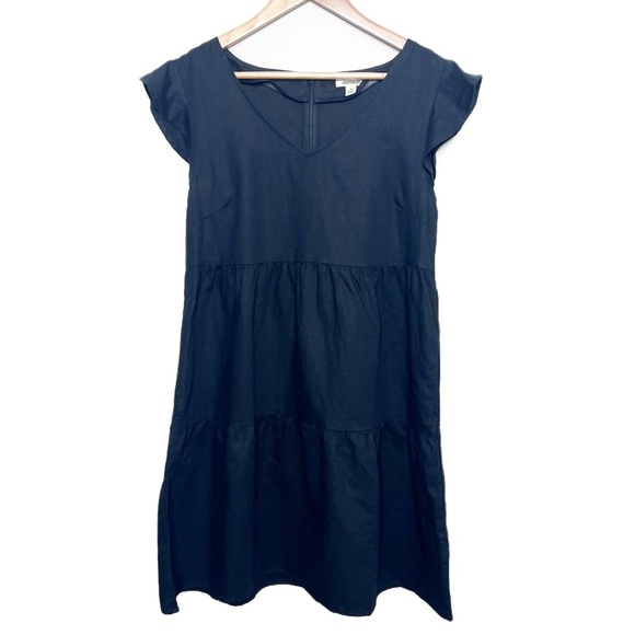 New with Tag Goodthreads Women's Linen Tiered Ruffle Black Babydoll Mini Dress - Picture 1 of 16